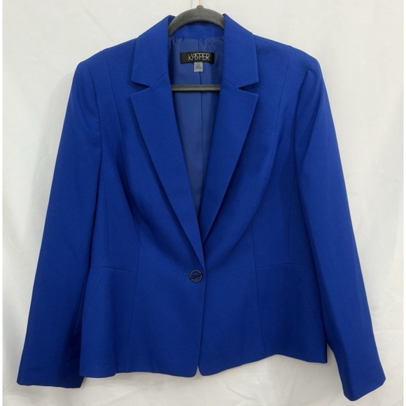 KASPER Royal Blue Single Breasted One Button Blazer Jacket Womens Size 14 - Picture 1 of 9